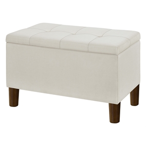 29 inch tufted fabric storage bench in cream
