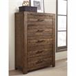 Distressed Five Drawer Wood Chest in Rustic Brown