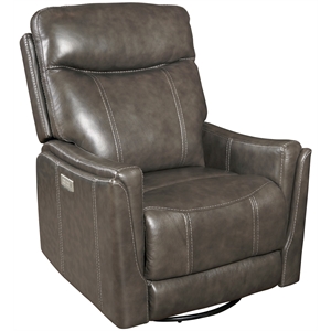 contemporary swivel glider leather recliner in steel gray