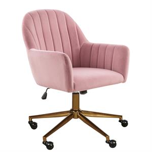 channeled back office chair in blush pink velvet