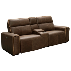 leather power reclining console loveseat in brown