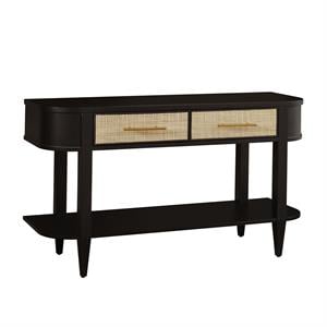 contemporary black oak and natural cane console table