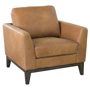 moccasin stitch leather arm chair in caramel brown