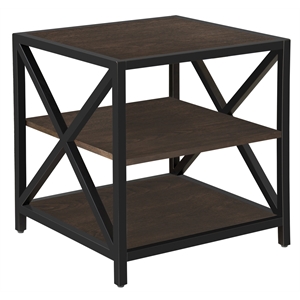 dark brown metal framed three shelf end table