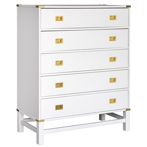 glam campaign 5 drawer wood dresser in white