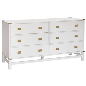 glam campaign 6 drawer wood dresser in white
