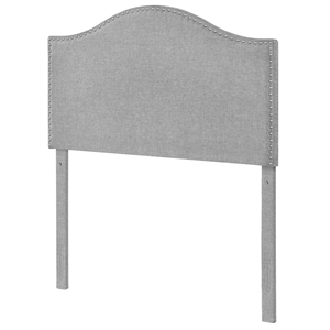 camelback nail trimmed upholstered twin headboard in gray