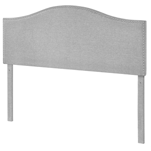 camelback nail trimmed upholstered queen headboard in gray