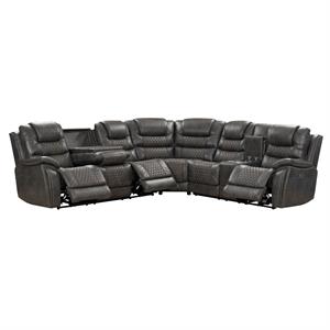 6 pc contemporary sectional recliner with drop down table in outlaw steel gray