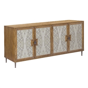 4 door wood credenza in honey brown finish by pulaski furniture