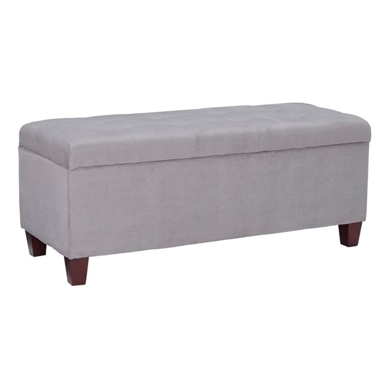 Natural Greige Transitional Microfiber Shoe Storage Ottoman in Gray