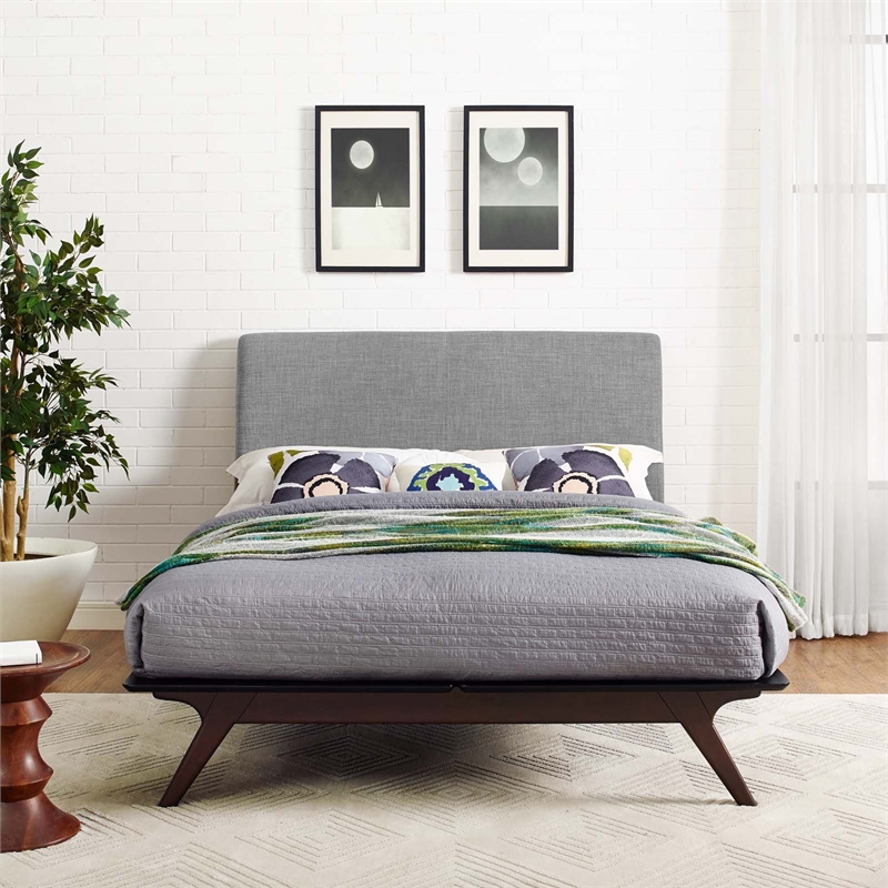 Natural Greige Queen Platform Bed in Cappuccino and Gray