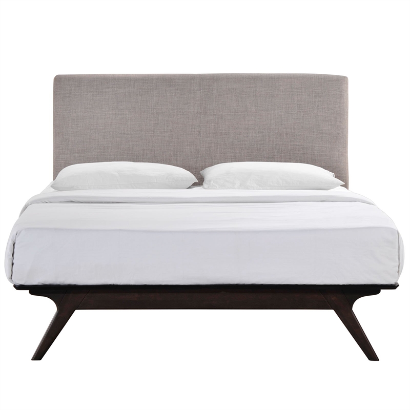Natural Greige Queen Platform Bed in Cappuccino and Gray