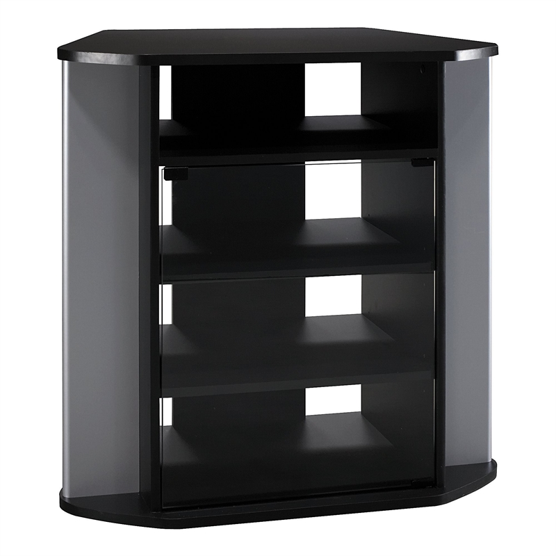 Bush Furniture Visions Tall Corner Tv Stand In Black And Metallic
