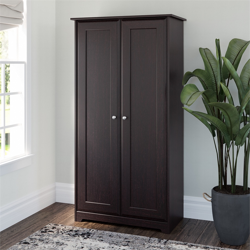 Cabot Tall Storage Cabinet With Doors In Espresso Oak Engineered Wood Wc31897 03