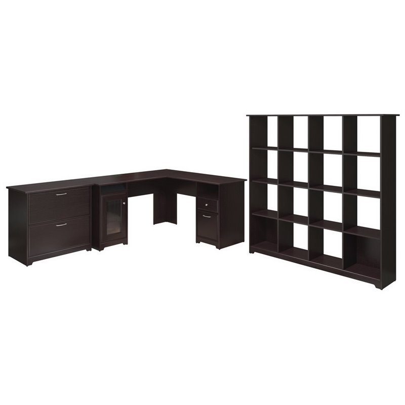 Bush Furniture Cabot L Shaped Desk Office Suite In Espresso Oak Desk Office Suite In Espresso Oak