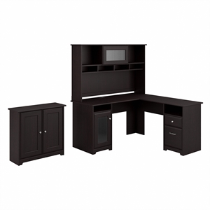 Bush Furniture Cabot 60W L Desk, Hutch, and 2 Door Low Storage Cabinet