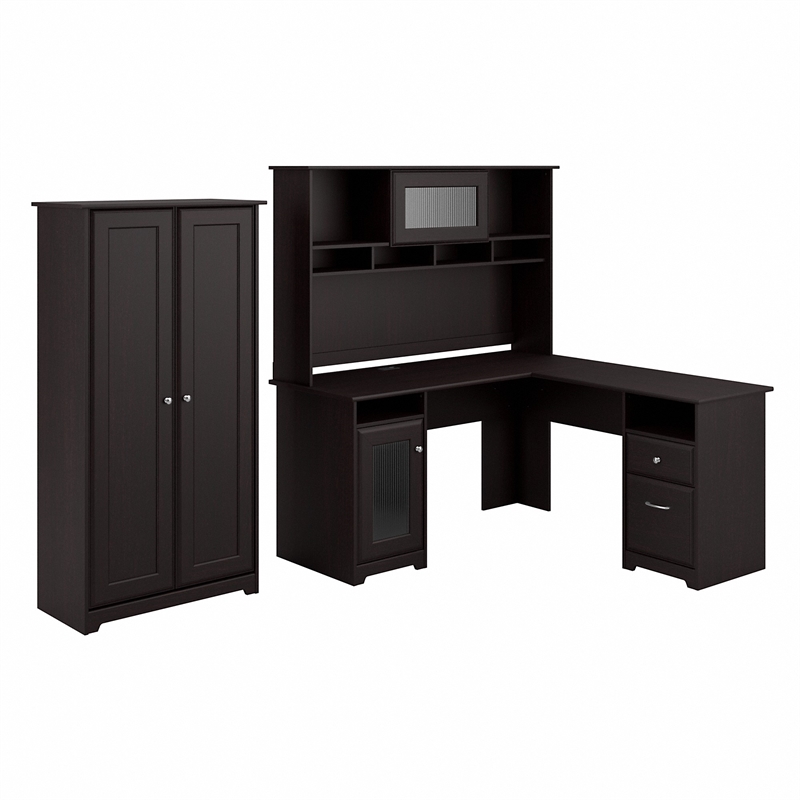 Cabot L Desk with Hutch and Storage Cabinet in Espresso Oak - Engineered Wood
