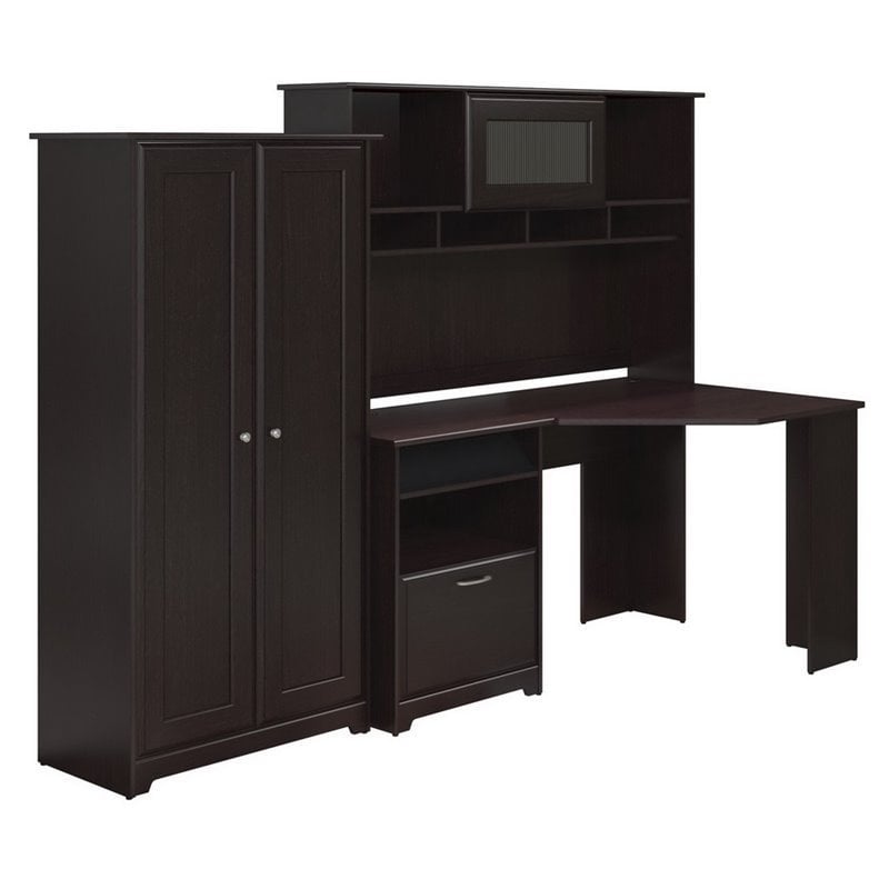 Cabot Corner Desk With Hutch And Tall Storage Cabinet In Espresso