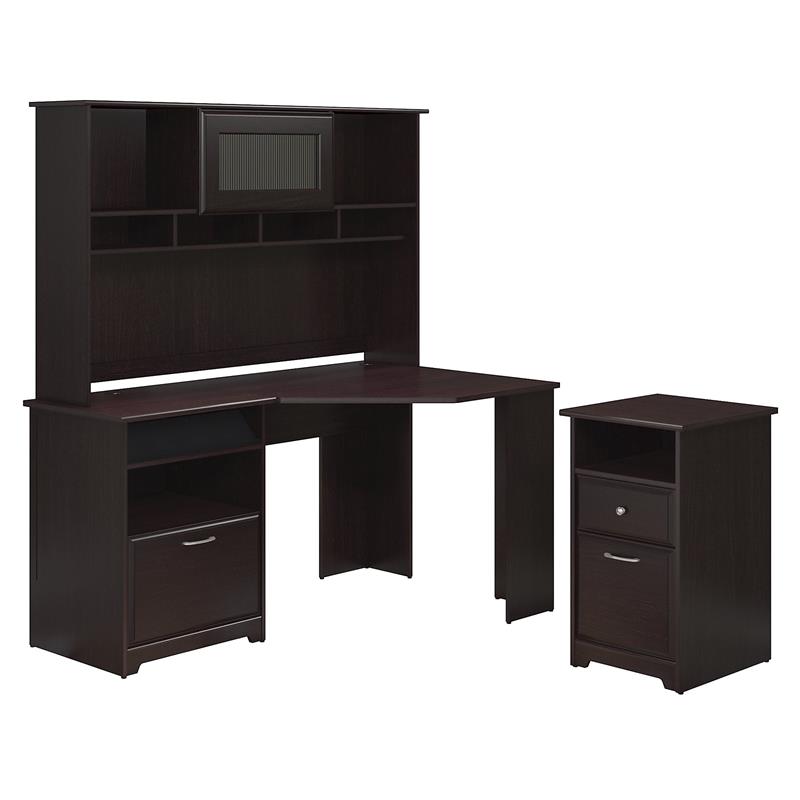 Cabot Corner Desk With Hutch And File Cabinet In Espresso Oak Image Is Loading Cabot Corner Desk With Hutch And File Cabinet