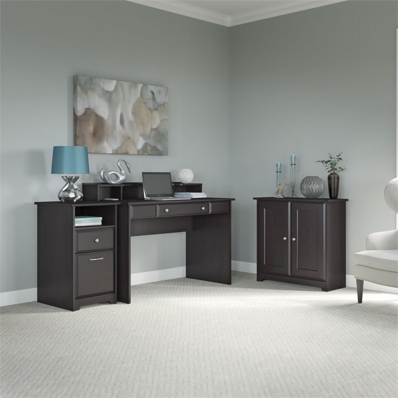 Bush Furniture Cabot Writing Desk 3 Piece Office Suite in Espresso Oak - CAB027EPO