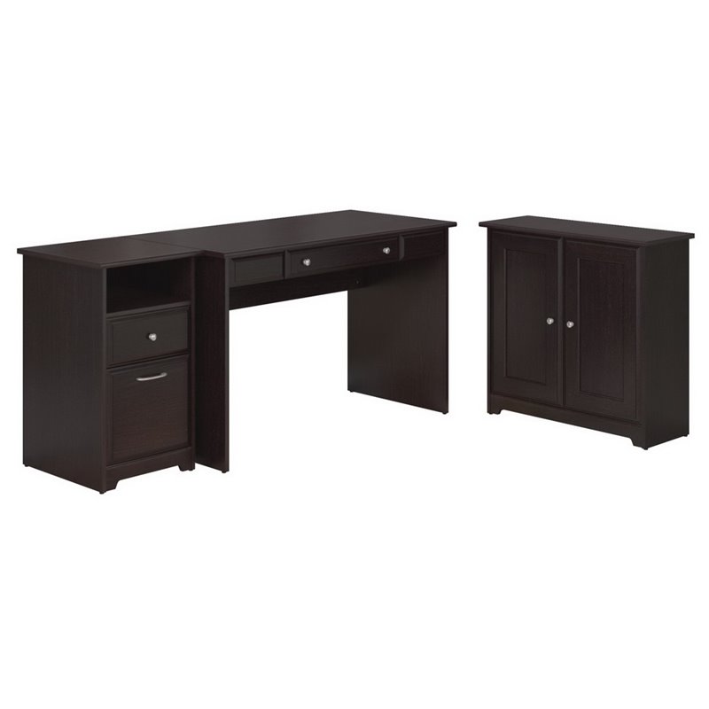 Bush Furniture Cabot Writing Desk 3 Piece Office Suite in Espresso Oak