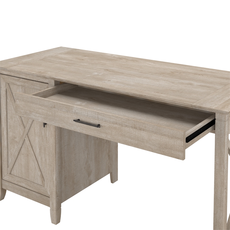 Key West 54W Computer Desk with Storage in Washed Gray - Engineered Wood