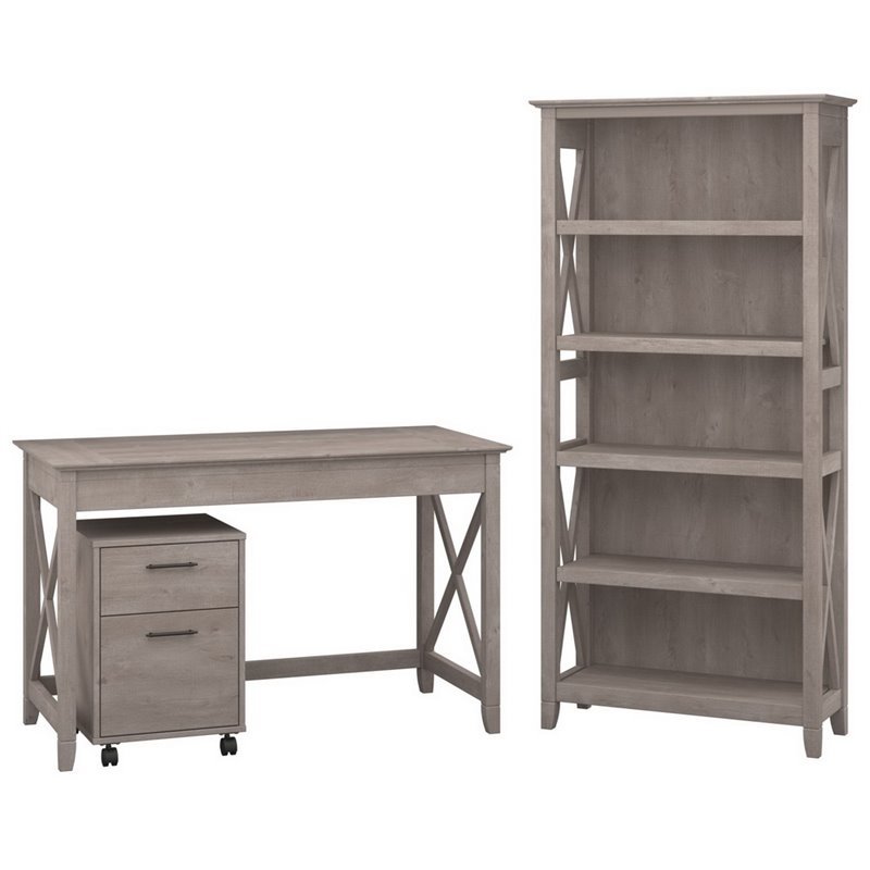 Bush Key West 3 Piece Office Set In Washed Gray Kws002wg 3 Piece Office Set In Washed Gray