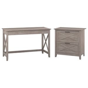 Bush Furniture Key West 48W Writing Desk with Lateral File Cabinet in Gray