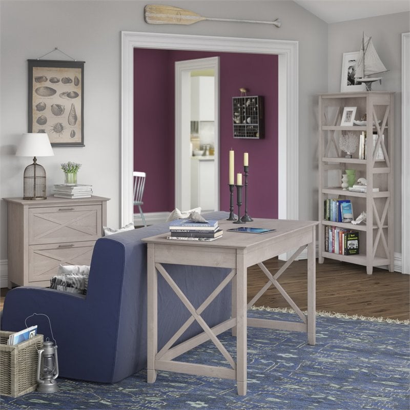 Bush Furniture Key West 48W Writing Desk 3 Piece Office Suite in Gray