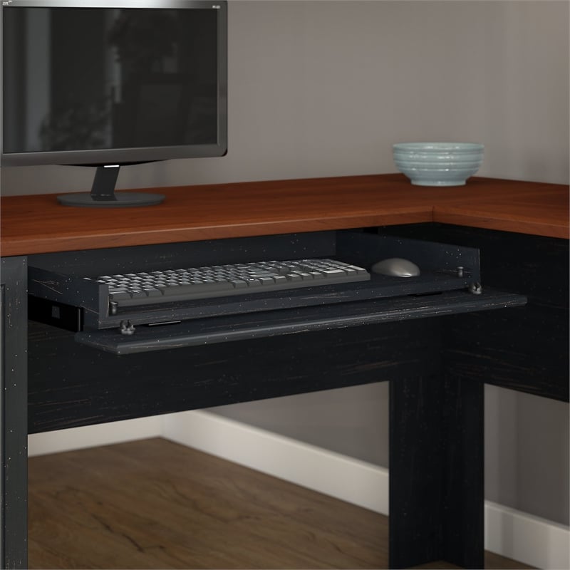 Fairview L Shaped Desk with Hutch in Antique Black - Engineered Wood