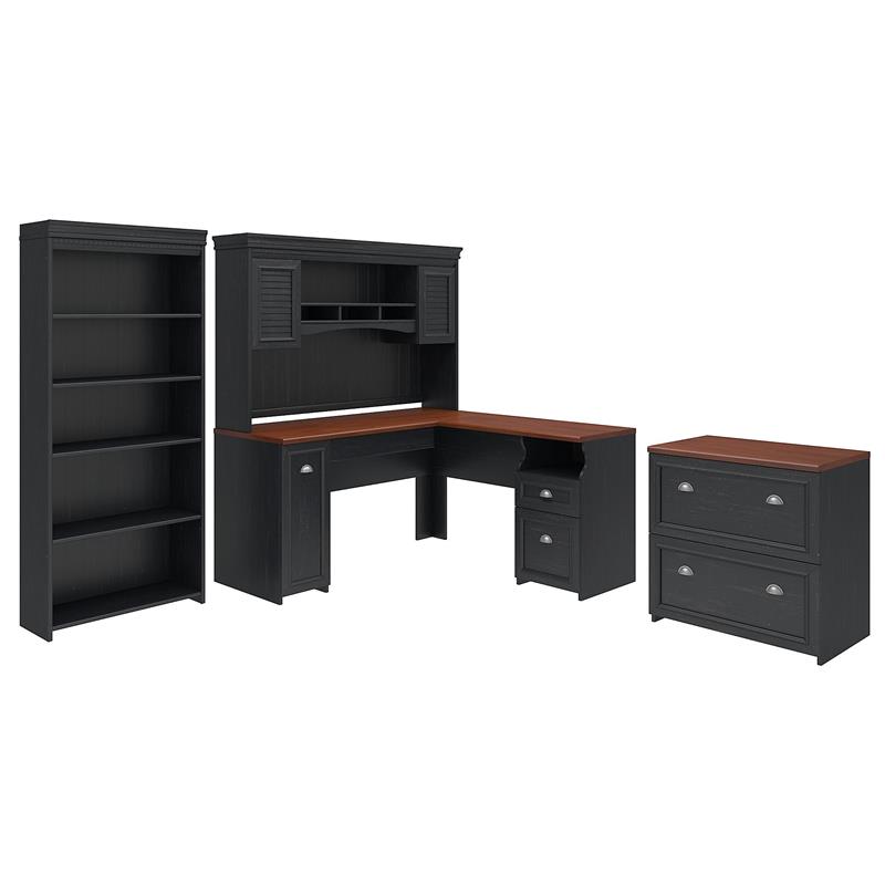 Bush Fairview L Shaped Desk With Hutch Office Suite In Antique Black Bush Fairview L Shaped Desk With Hutch Office Suite In Antique Black
