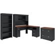 Fairview L Shaped Desk 4 Pc Set with Storage in Antique Black - Engineered Wood