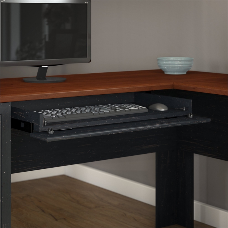 Fairview L Desk with File Cabinet & Bookcase in Antique Black - Engineered Wood