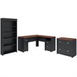 Fairview L Desk with File Cabinet & Bookcase in Antique Black - Engineered Wood
