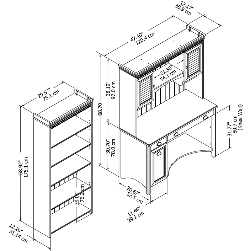 Bush Stanford Computer Desk With Hutch And 5 Shelf Bookcase In