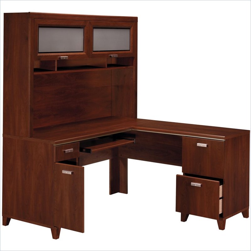 Bush Tuxedo L Desk Home Office Set With Hutch In Hansen Cherry Bush Tuxedo L Desk Home Office Set With Hutch In Hansen Cherry