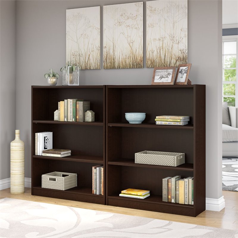 Bush Universal 3 Shelf Bookcase In Mocha Cherry Set Of 2 UB002MR