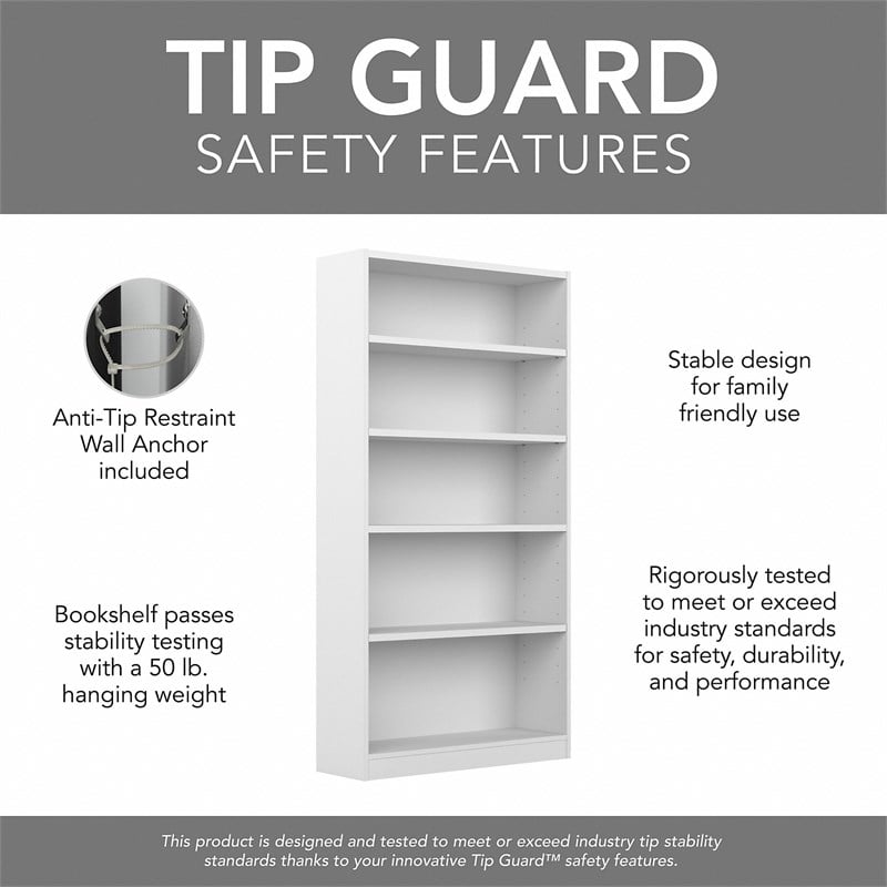 Bush Furniture Universal 5 Shelf Bookcase in Pure White (Set of 2)