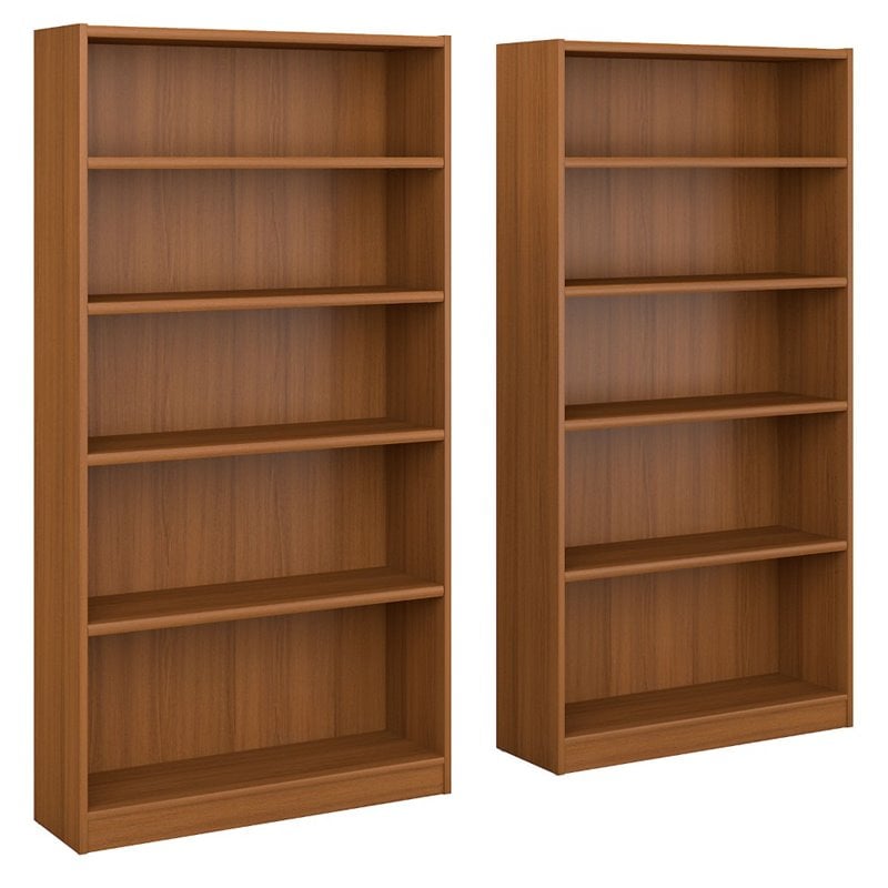 Bush Furniture Universal 5 Shelf Bookcase in Royal Oak (Set of 2)