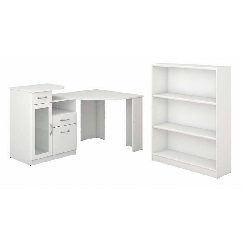 Bush Furniture Vantage Corner Desk And Bookcase Set In Pure White Bush Furniture Vantage Corner Desk And Bookcase Set In Pure White