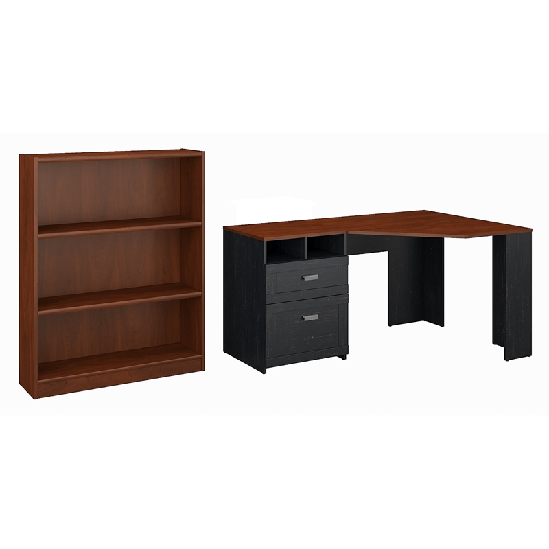 Wheaton Reversible Corner Desk With Bookcase In Black And Cherry Wheaton Reversible Corner Desk With Bookcase In Black And Cherry