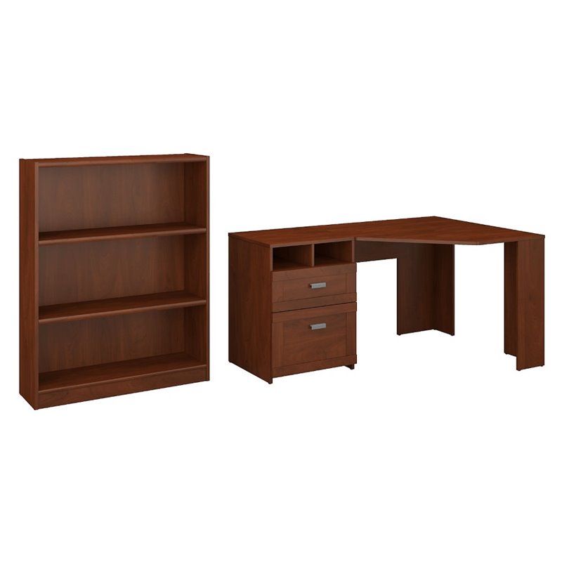 Bush Furniture Wheaton Reversible Corner Desk with Bookcase in Cherry