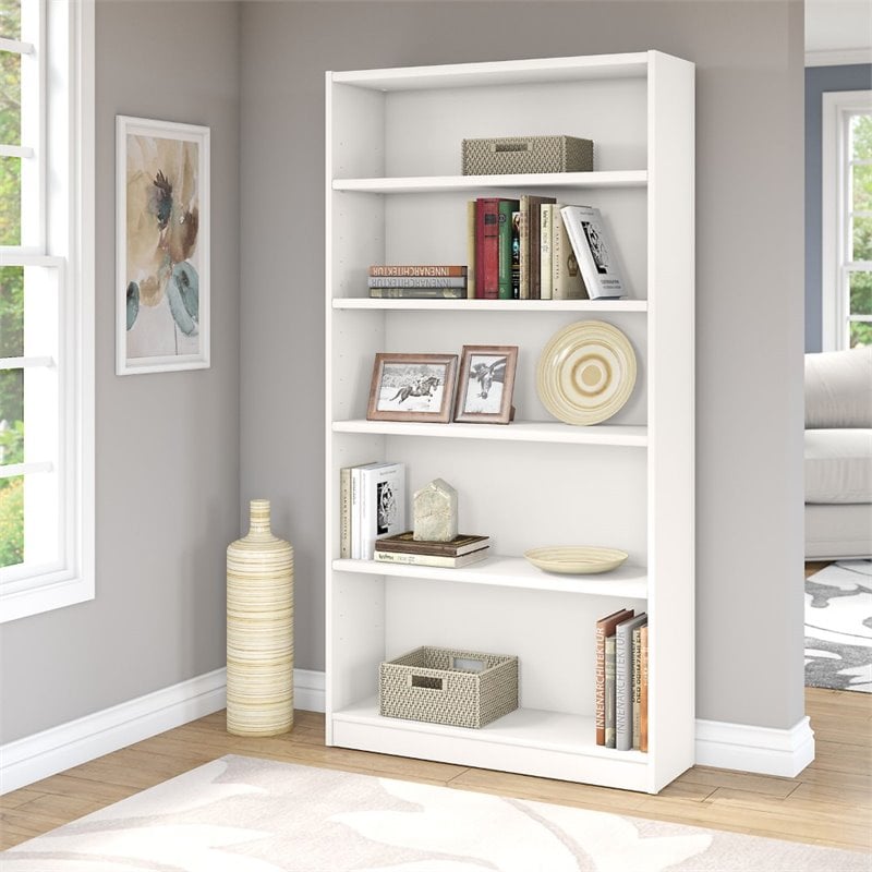 Universal 5 Shelf Bookcase in Pure White - Engineered Wood