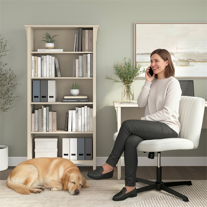 Salinas Tall 5 Shelf Bookcase in Antique White - Engineered Wood