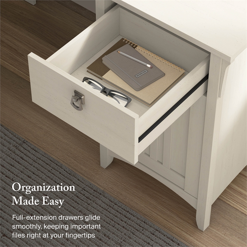 Salinas 60W L Shaped Desk with Storage in Antique White - Engineered Wood