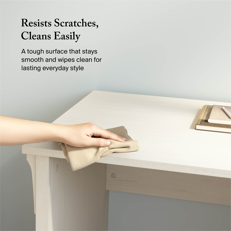 Salinas 60W L Shaped Desk with Storage in Antique White - Engineered Wood