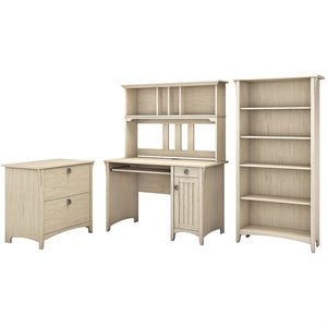 bush furniture salinas desk, lateral file cabinet and 5 shelf bookcase