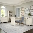 Salinas 60W L Desk w/ File Cabinet & Bookcase in Antique White - Engineered Wood