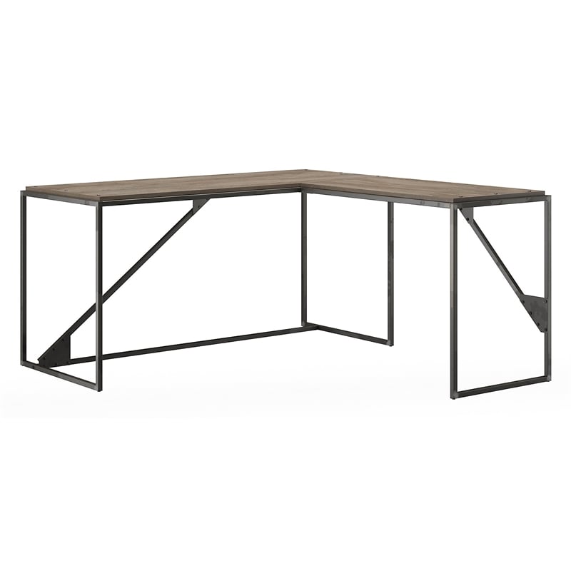 Bush Furniture Refinery 62W L Shaped Industrial Desk with Return in Rustic Gray